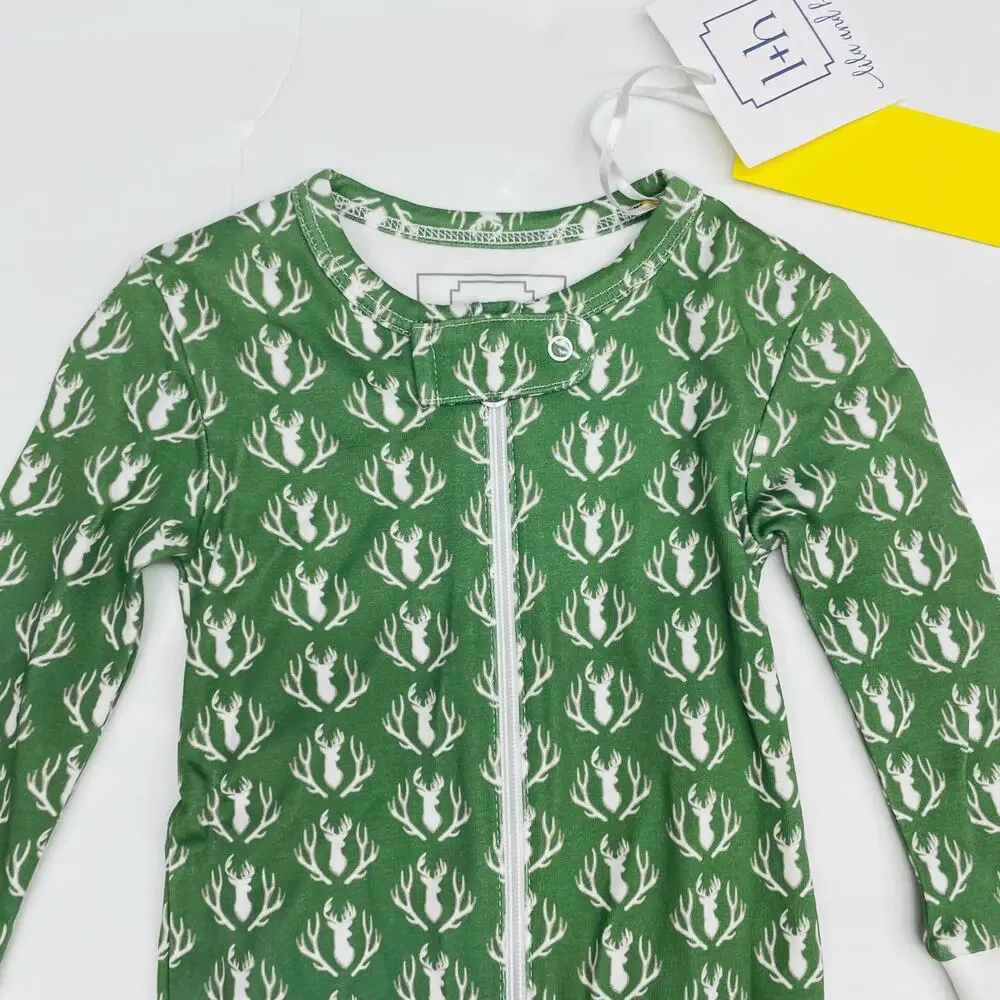 NWT Lila & Hayes 6-9M Parker Zipper Pjs in Deer & Antler Footie